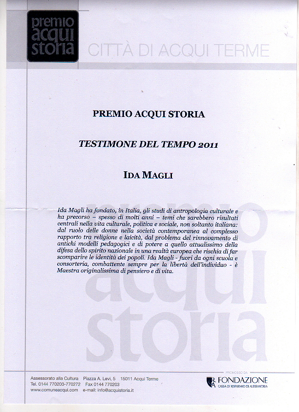 Motivazione Premio Acqui Ida Magli